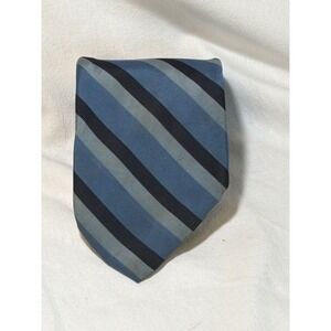 Vintage Henry Porter Blue Grey Black Striped Silk Blend Necktie WPL 13185